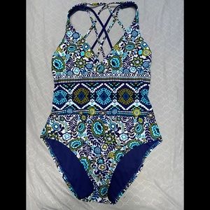 Mossimo strappy floral one piece swimsuit sz L